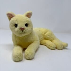 Yellow Cat 11" Plush Kitty Side Lying Realistic Kitten Stuffed Animal Lifelike